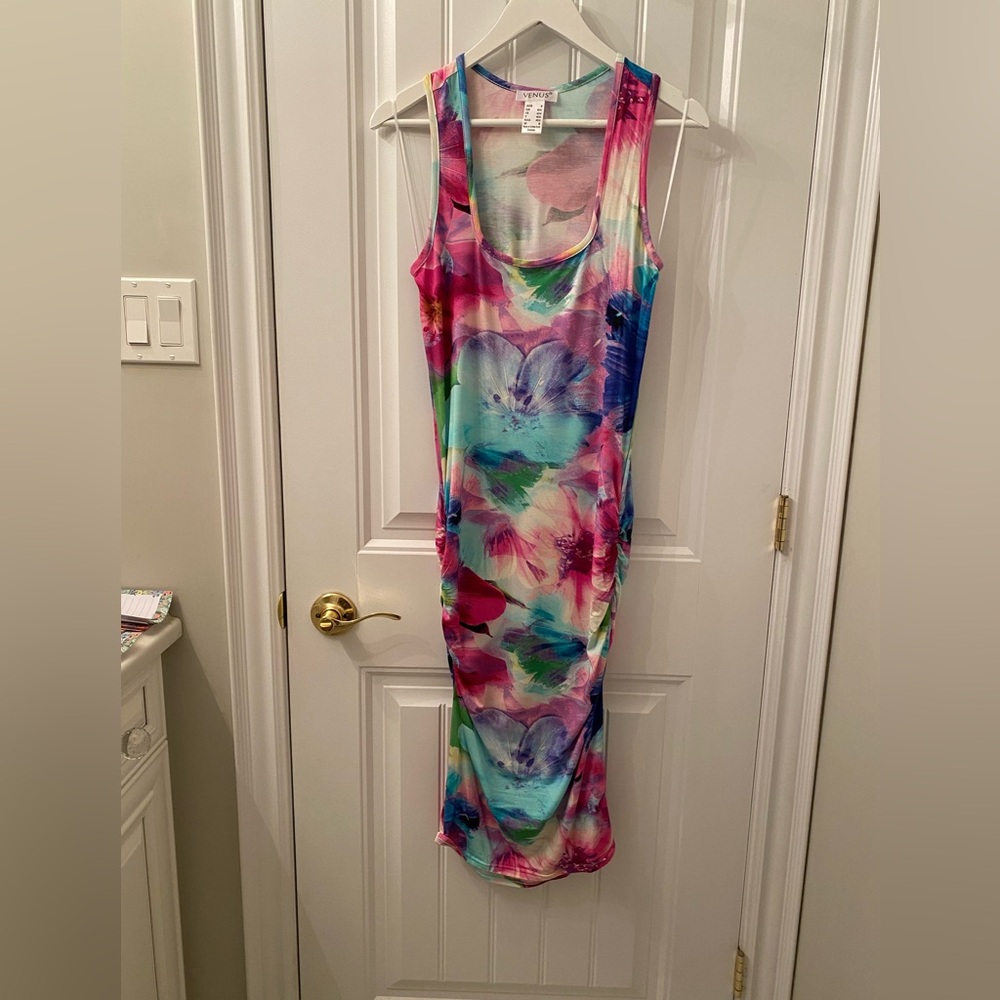 VENUS Size Medium Multi-coloured Bodycon Sleeveless Dress with Side Ruching